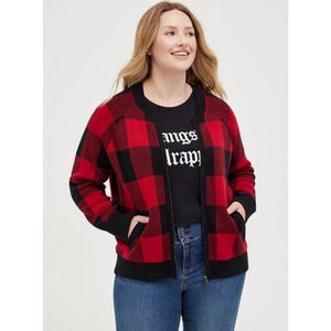 Torrid Plus Size Plaid Cardigan Zip Up Bomber Sweater